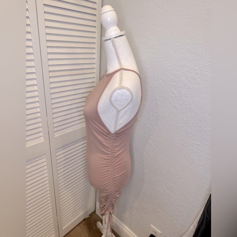 Black Pink Gathered Midi Dress With Drawstrings At Sides Large - Picture 4 of 8